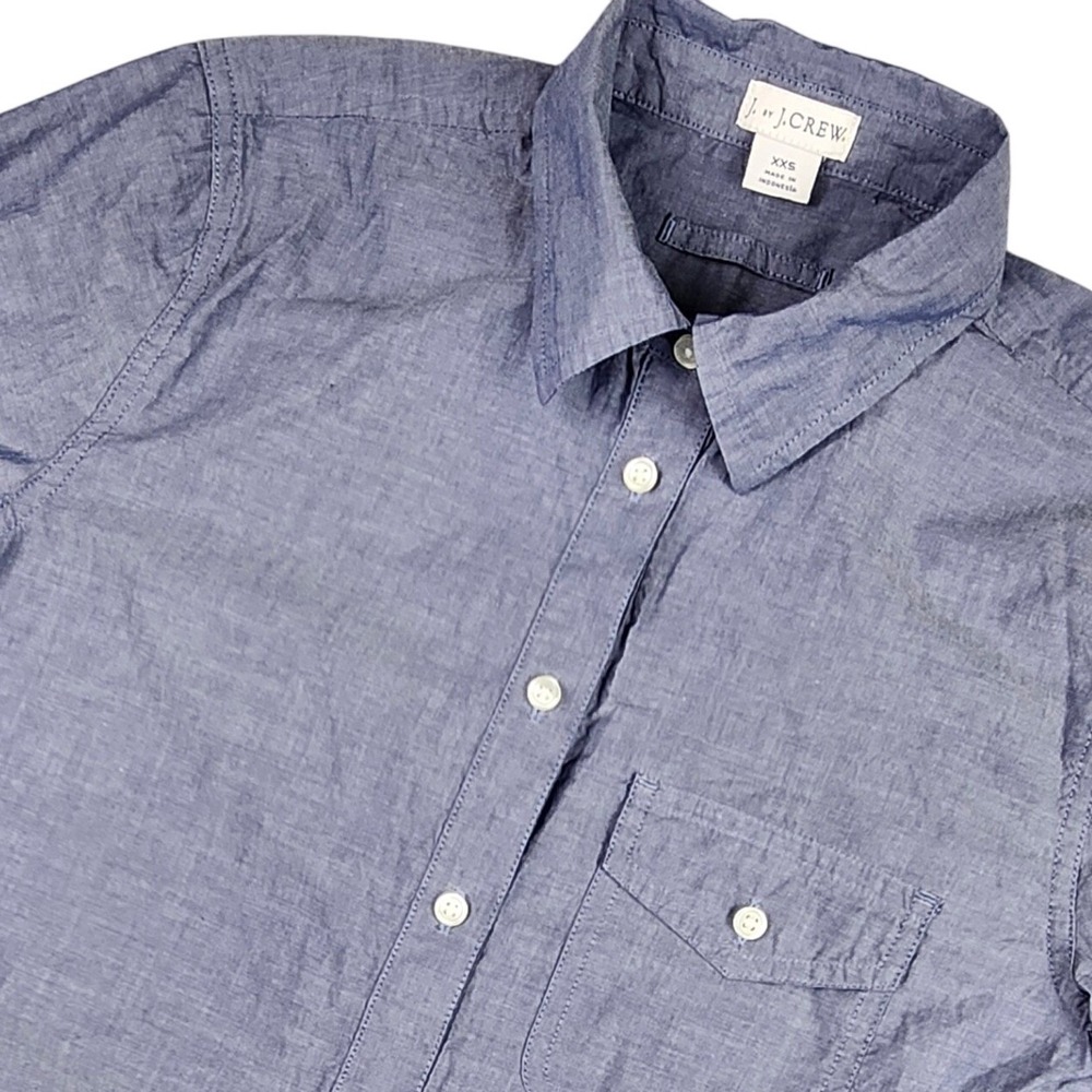 J.Crew Popover Tunic Shirt‎ Womens XXS Blue Chambray Cotton Long Sleeve Collared